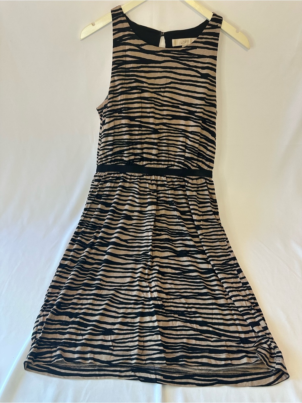 LOFT Tan & Black Zebra Stripe Sleeveless Midi Dress